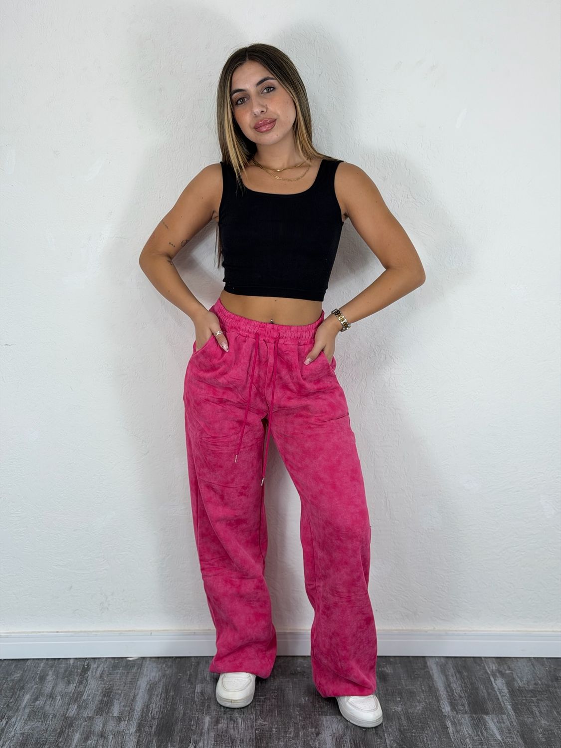 Pantalon deportivo oxford difuminado afelpado por mayor en rosa L ( Pack de 12 unidades a $385 c/u) - imagen