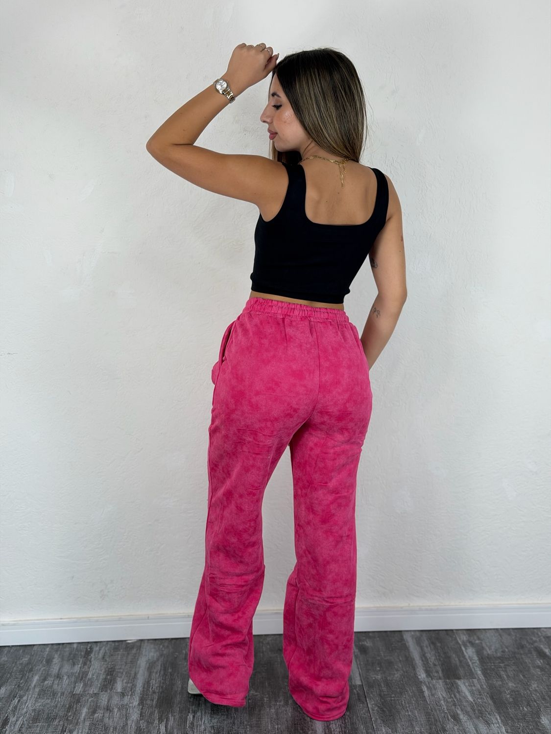 Pantalon deportivo oxford difuminado afelpado por mayor en rosa L ( Pack de 12 unidades a $385 c/u) - imagen