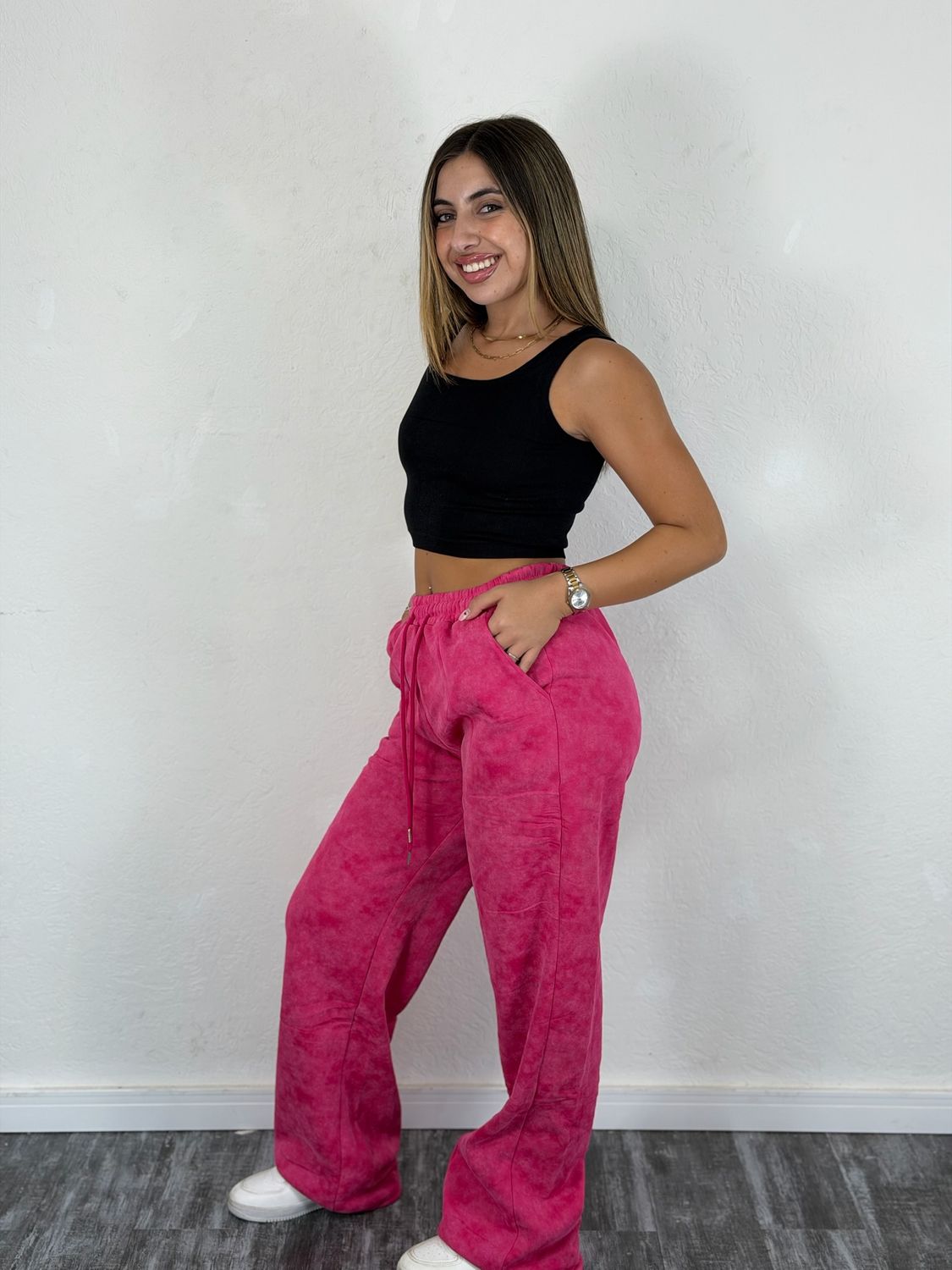 Pantalon deportivo oxford difuminado afelpado por mayor en rosa L ( Pack de 12 unidades a $385 c/u) - imagen