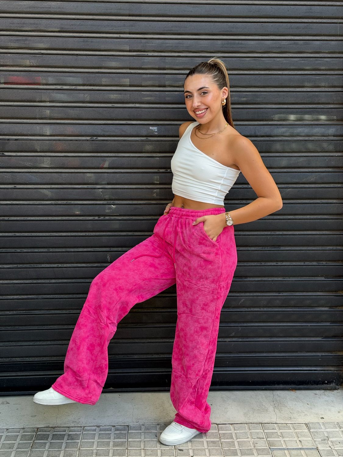 Pantalon deportivo oxford difuminado afelpado por mayor en rosa L ( Pack de 12 unidades a $385 c/u) - imagen