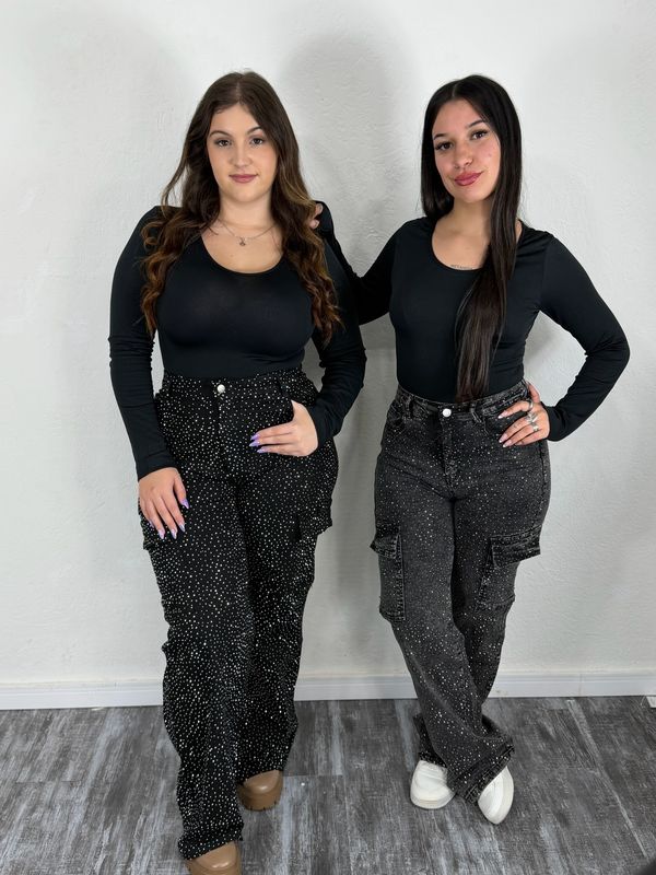 Pantalon cargo con brillitos
