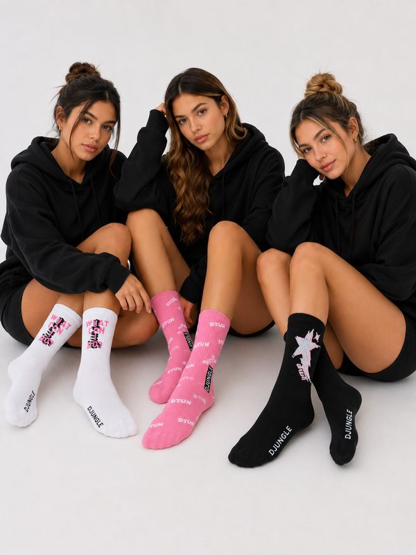 Docena de medias coloridas en Blanco, Rosa y Negro