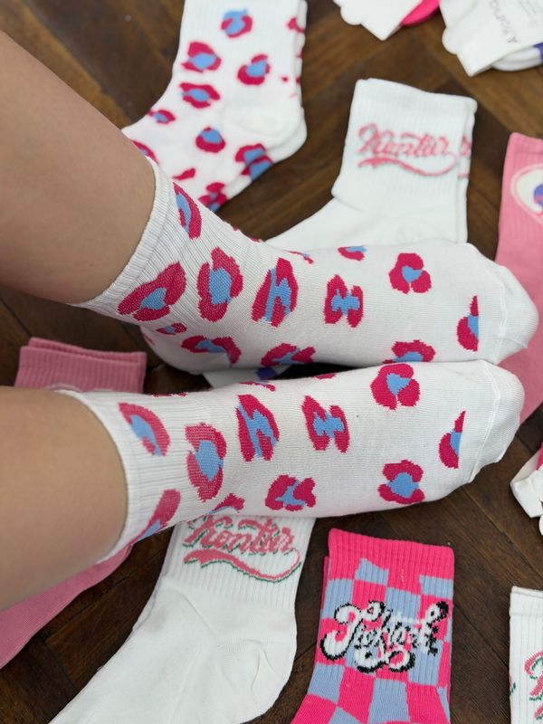 Paquete de 12 pares de medias  diseños rosa-blanco