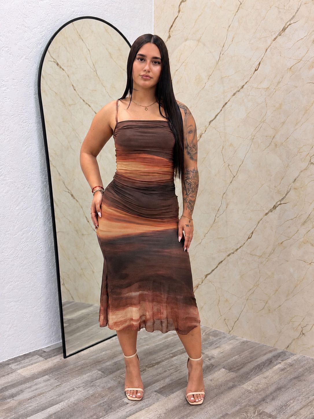 Vestido largo de breteles finos con efecto degradado