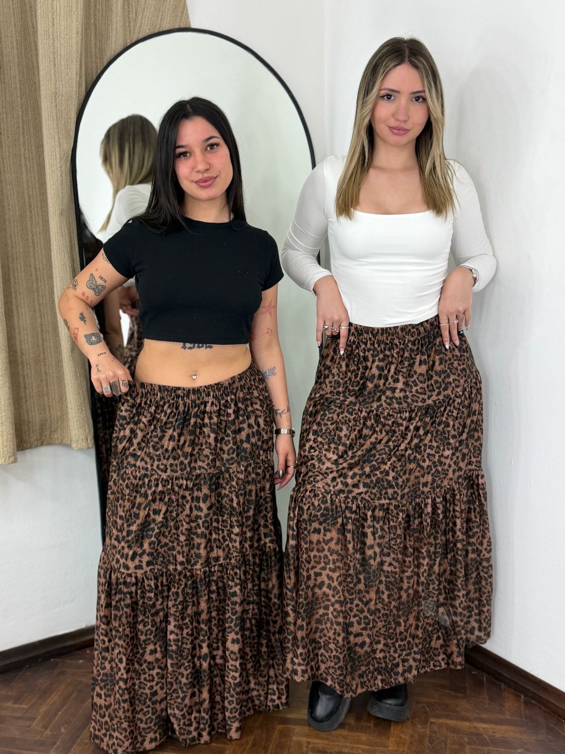 Pollera maxi estampada animal print