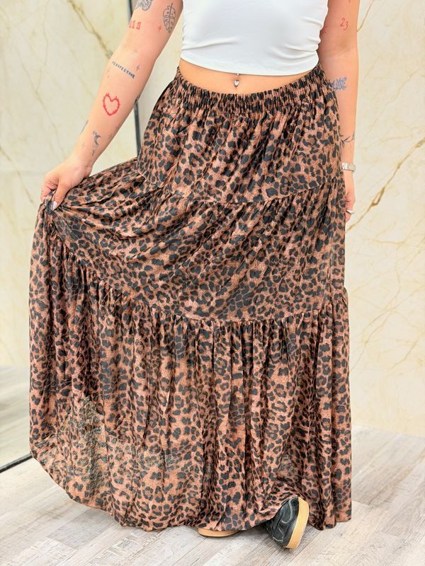 Pollera maxi estampada animal print