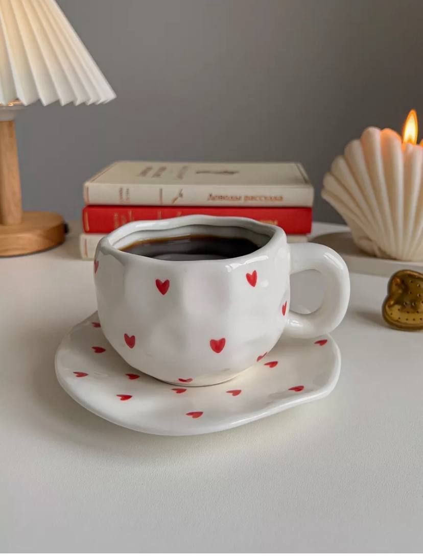 Taza de ceramica corazon mas plato