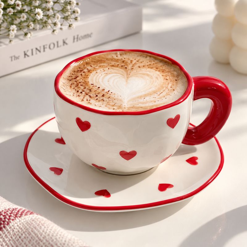 Taza de ceramica con plato corazon Taza de ceramica con plato corazon
