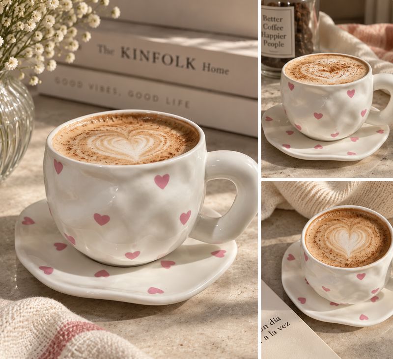 Taza de ceramica mas plato corazon