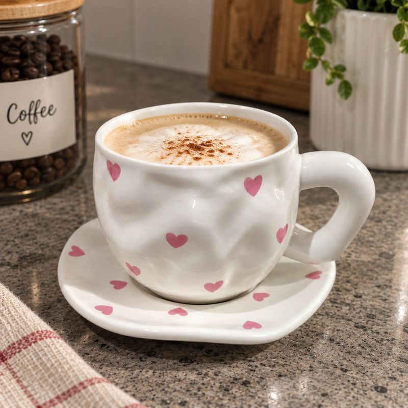 Taza de ceramica mas plato corazon