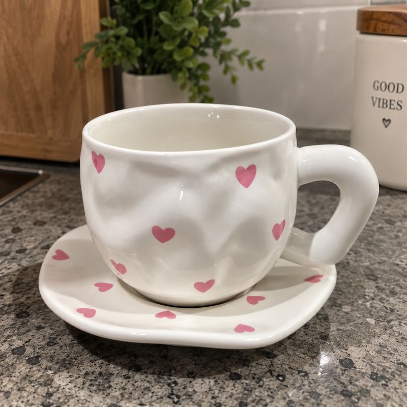 Taza de ceramica mas plato corazon Taza de ceramica mas plato corazon