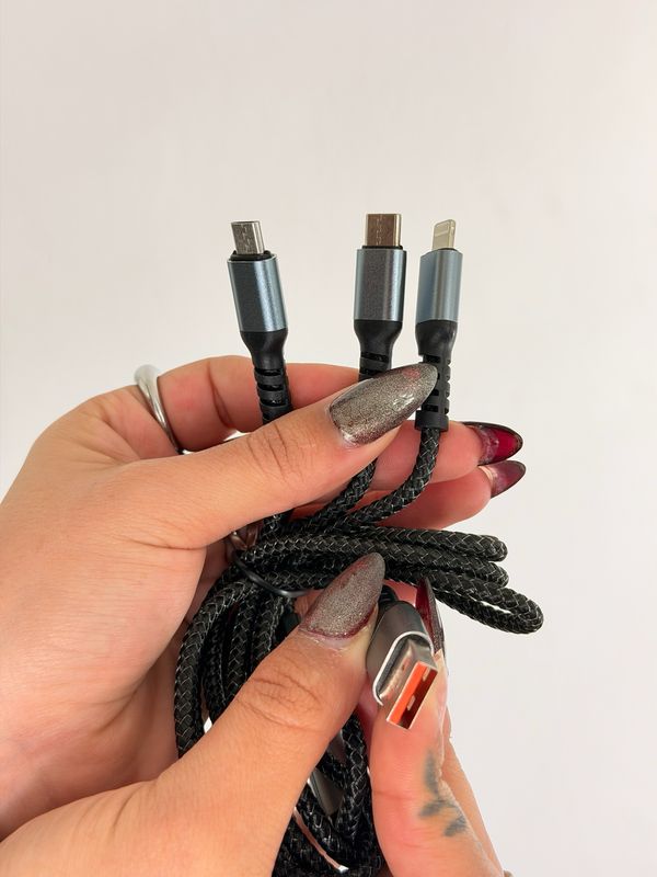 Cable de carga triple (tres en uno) por mayor ($60 c/u paquete mínimo de 12 unidades)