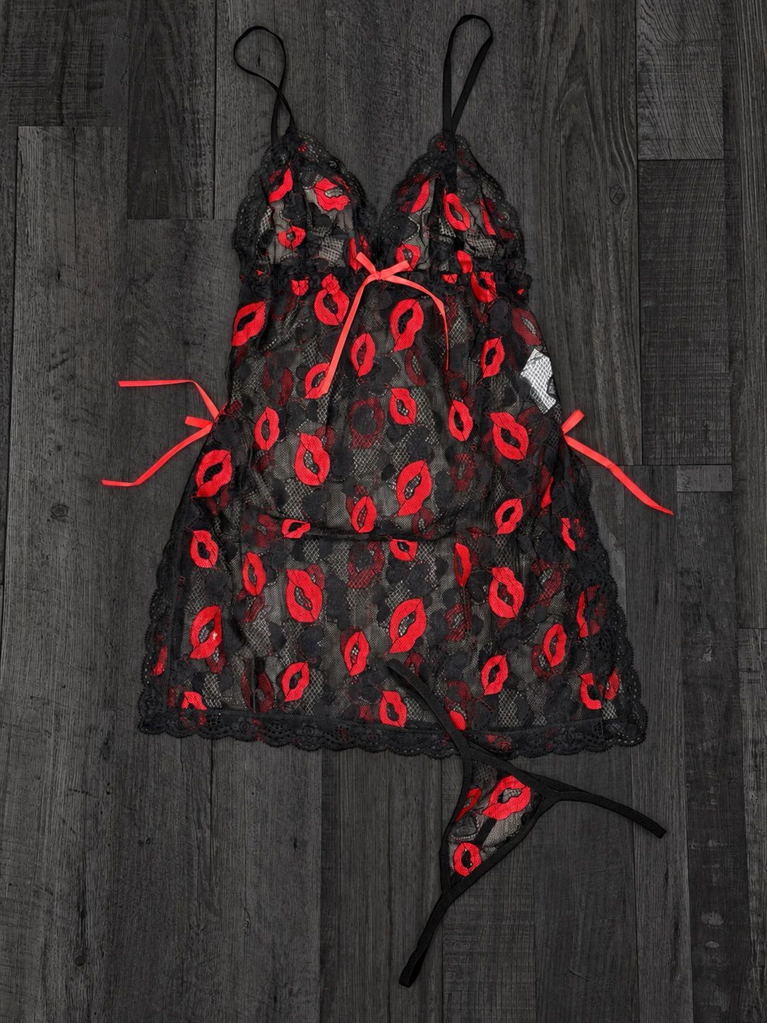 Vestido de lenceria y colaless de encaje por mayor ($310 c/u paquete de 12 unidades)