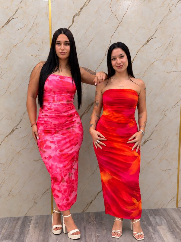 Vestido strapless estampado