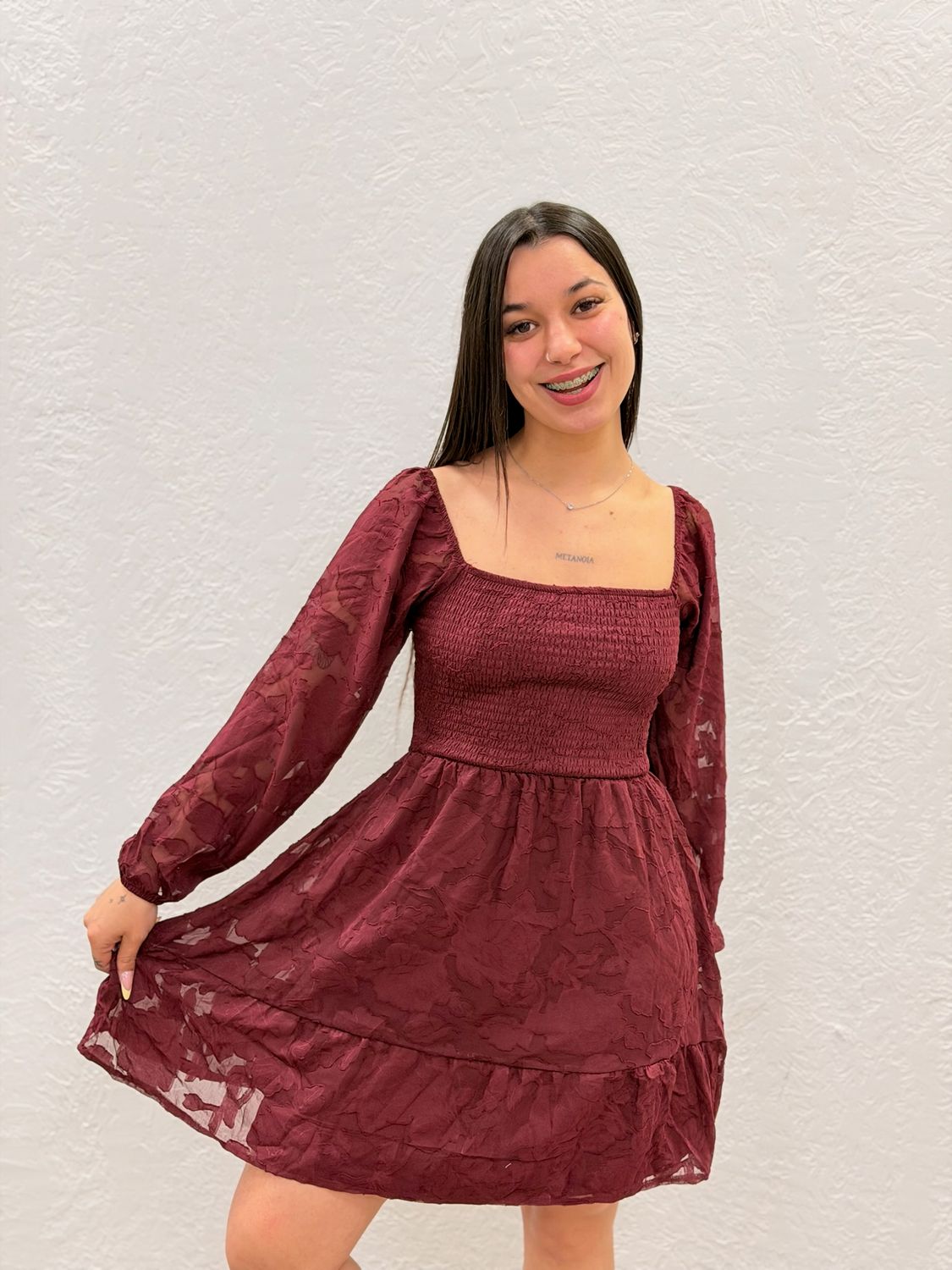 Vestido de tul estampado mangas largas
