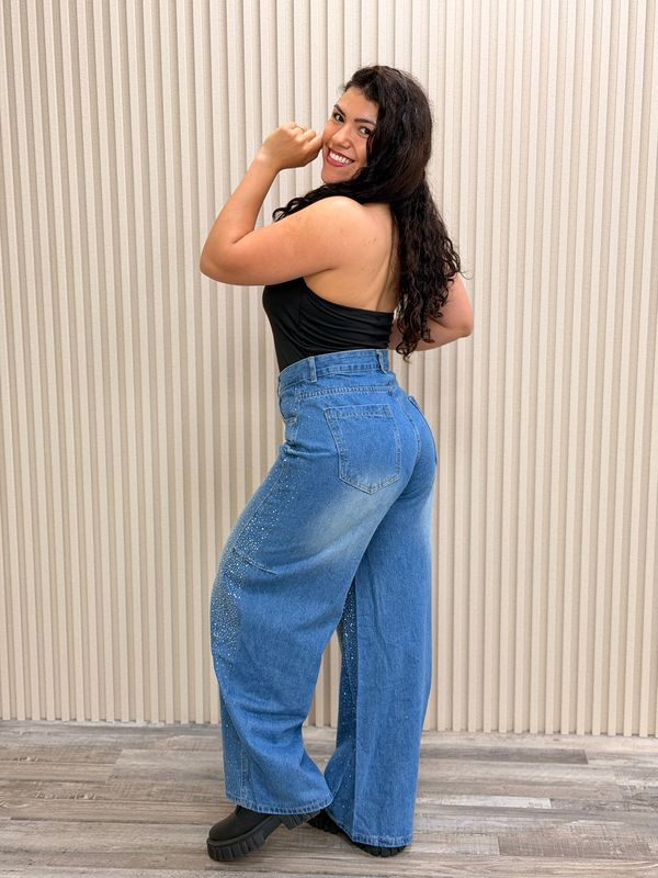 Jeans baggy con degrade y brillitos
