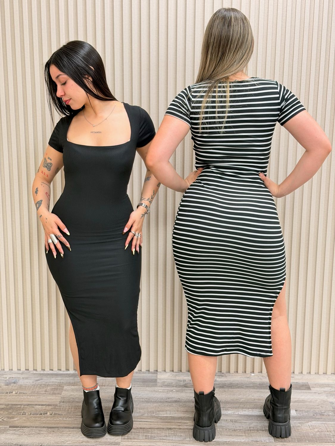 Vestido midi escote cuadrado por mayor ($390 c/u paquete de 12 unidades)