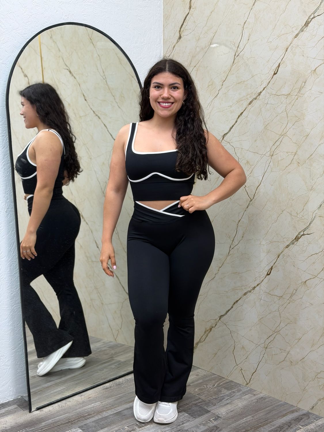 Conjunto de top y calza oxford con linea
