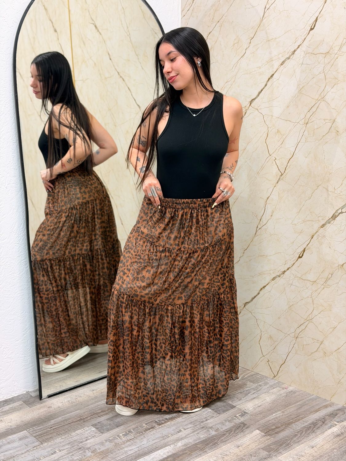 Pollera larga animal print