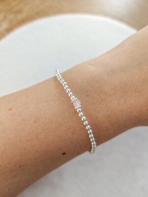 Sterling Silver and Rose Quartz Stretch Cord Bracelet