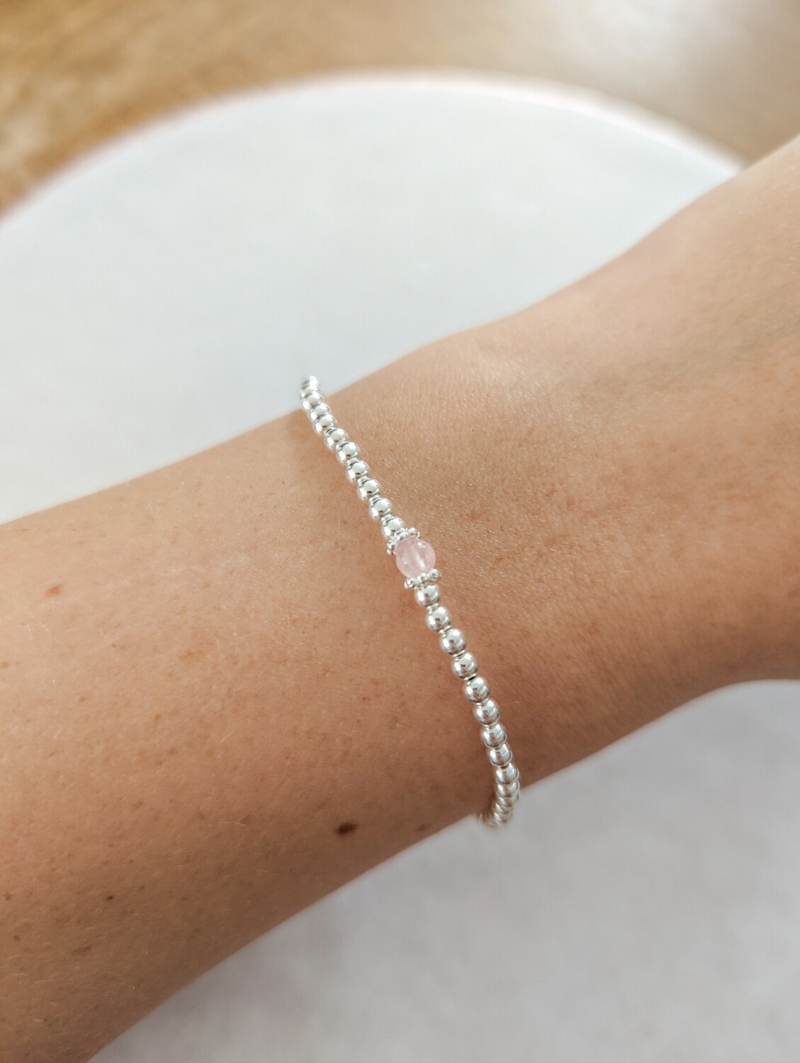 Sterling Silver and Rose Quartz Stretch Cord Bracelet