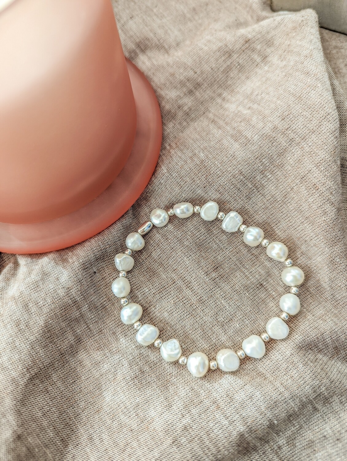 Freshwater Pearls &amp; Sterling Silver Stretch Cord Bracelet