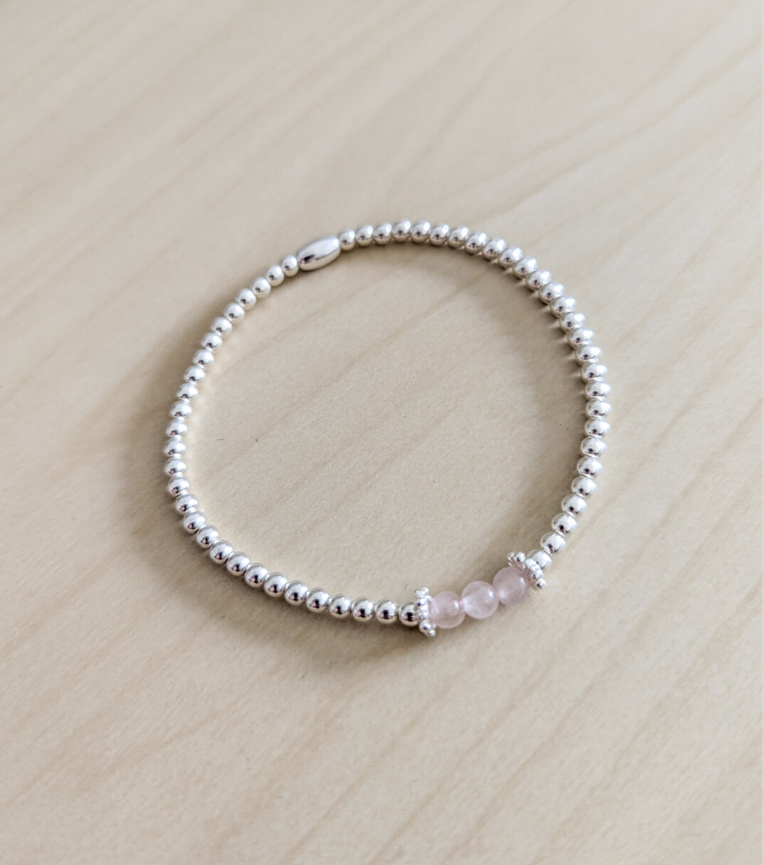 Sterling Silver and Rose Quartz Stretch Cord Bracelet