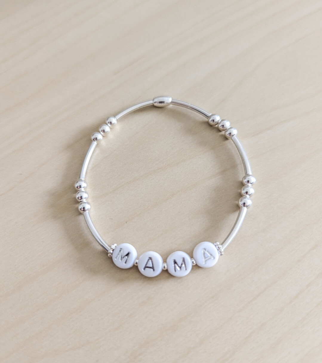 Sterling Silver Mama stretch cord bracelet