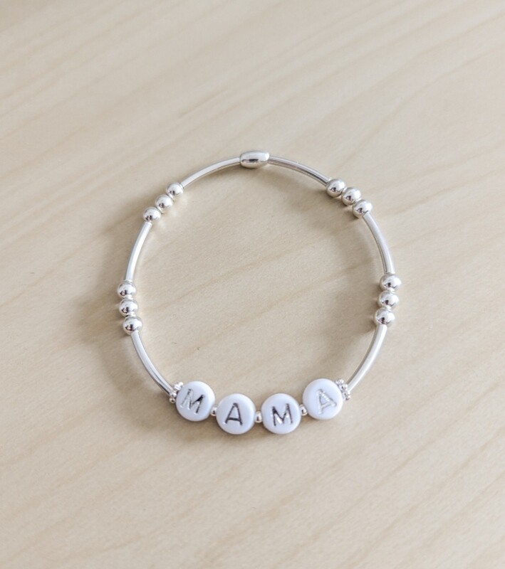 Sterling Silver Mama stretch cord bracelet