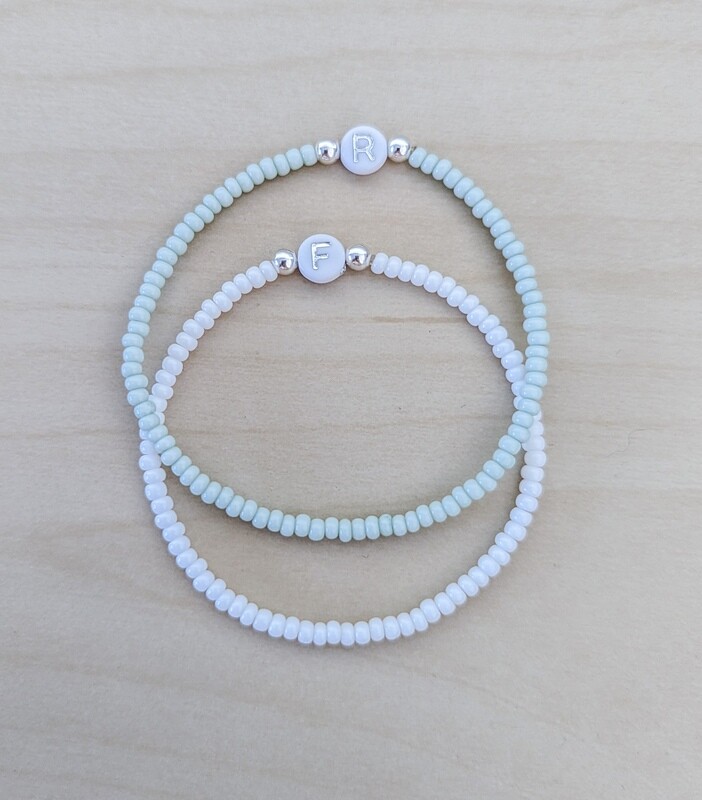 Initial seed bead stretch cord bracelet