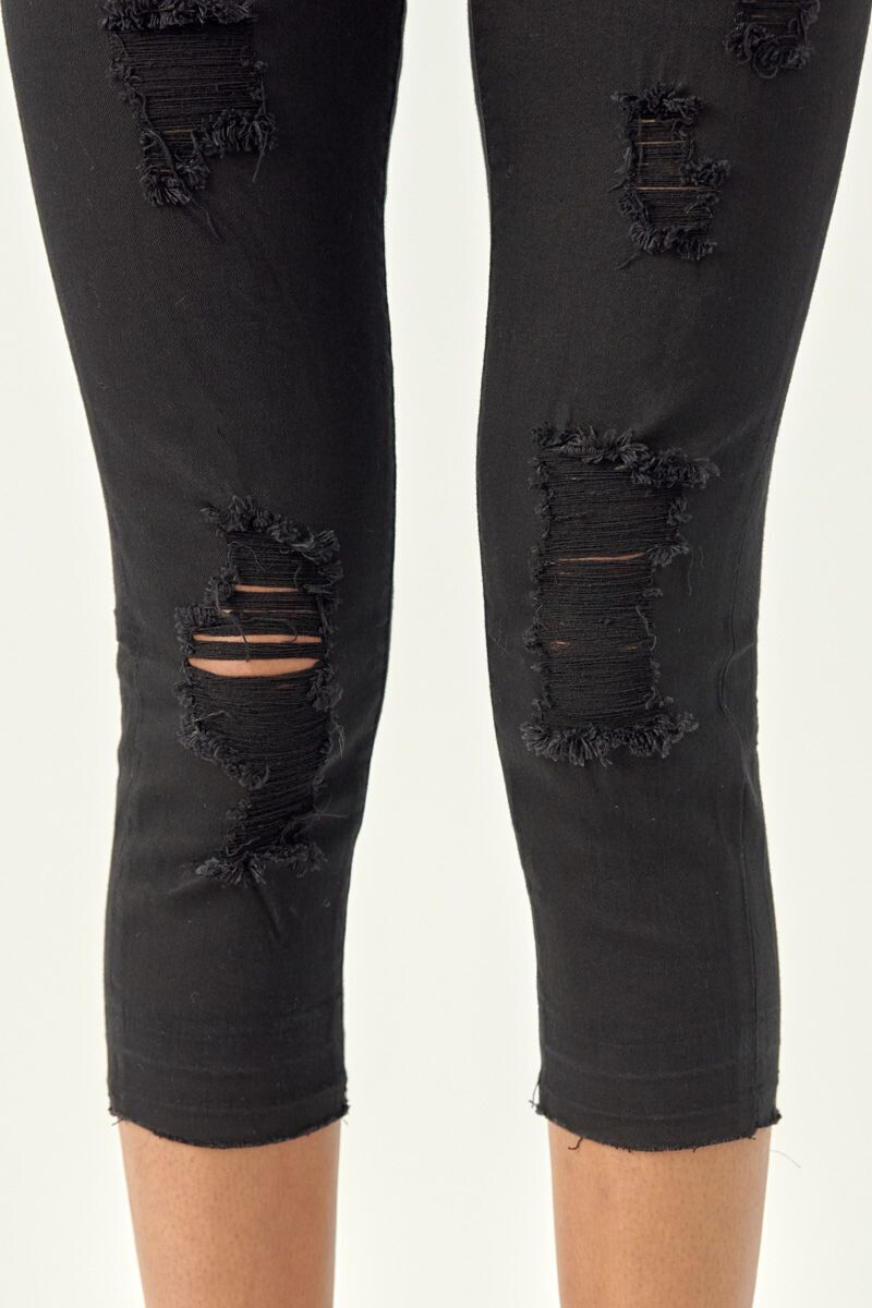 KanCan Mid-Rise Ripped Black Skinny Jeans with ankle detailing