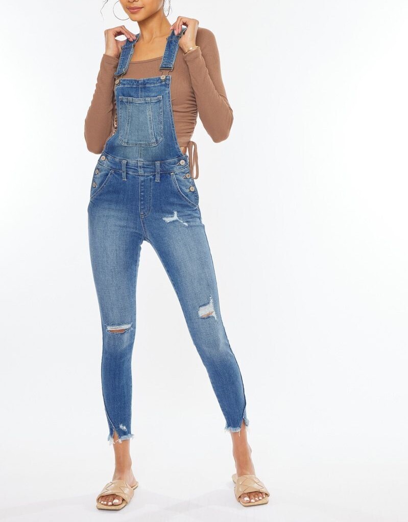 KanCan Katarina High Rise Ankle Skinny Ripped Overalls