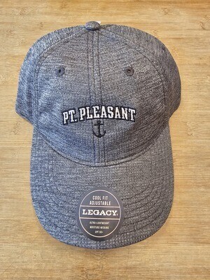 Grey golf-style Legacy Brand hat with &quot;Pt. Pleasant&quot; and an embroidered anchor on the front. 