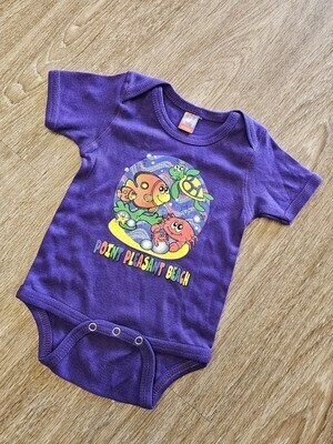 Purple onesie with a cartoon turtle, fish and crab above Point Pleasant Beach