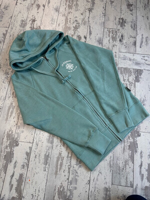 Ultra-soft burn wash zip-up hoodie in Sea with a compass and the words Point Pleasant Beach on the front.
