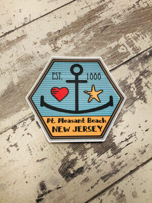 Sticker with an anchor that says Point Pleasant Beach, New Jersey