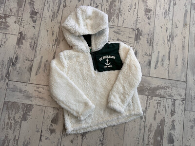 The front of a white Point Pleasant Beach sherpa hoodie