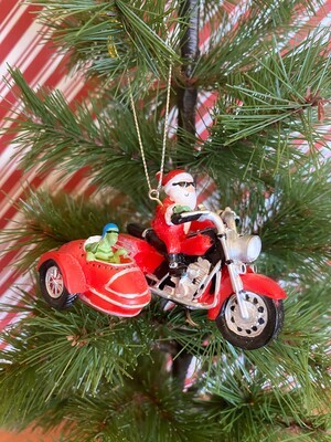 Santa and Turtle Biker Ornament