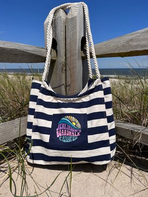 Jenkinson&#39;s Boardwalk Point Pleasant Beach NJ beach bag in navy with stripes