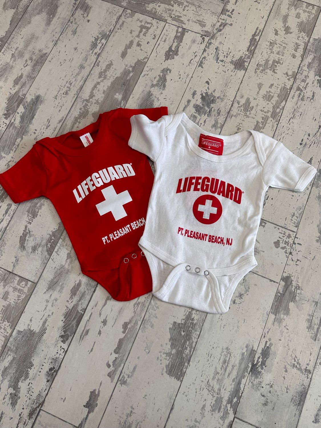 Red and white Lifeguard onesies Point Pleasant Beach, NJ Jenkinson&#39;s Boardwalk