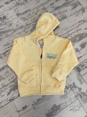 Yellow infant hooded sweatshirt with Point Beach and a wave embroidered on one side