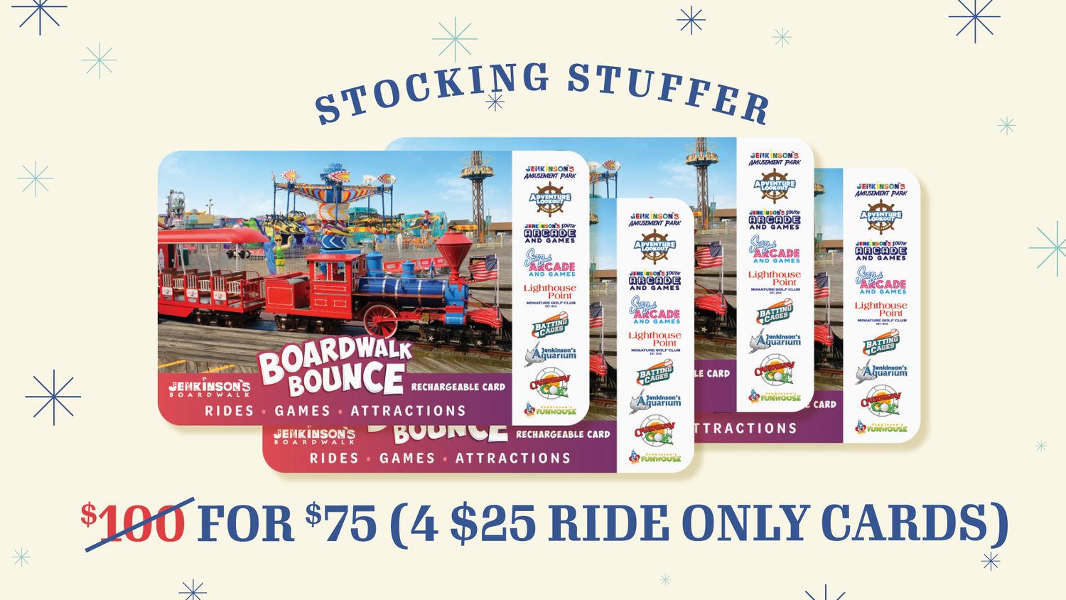 $100 for $75 Ride Only Card Stocking Stuffer (4 $25 (25 Credits Each) Ride Only Cards)