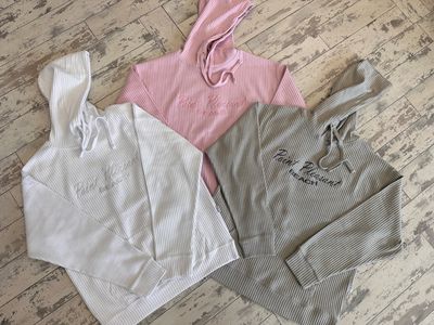Point Pleasant Beach adult rib hooded sweatshirt available in white, pink, and grey sold by Jenkinson&#39;s Boardwalk through its online store