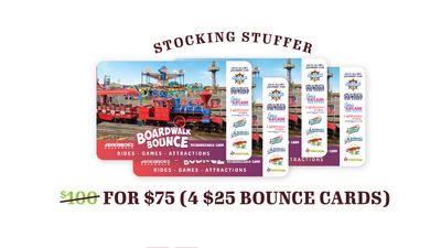 $100 for $75 Boardwalk Bounce Card Stocking Stuffer (4 × $25 Cards, 25 Credits Each)