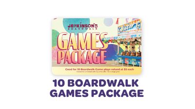 Image of the Games Package card. Enjoy $50 worth of boardwalk game fun at Jenkinson's Boardwalk for just $35 with this Easter Sale offer! 