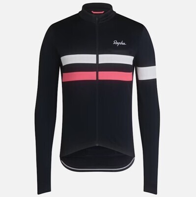 Rapha Brevet Long Sleeve Jersey - Dark Navy/ High Vis Pink/ White