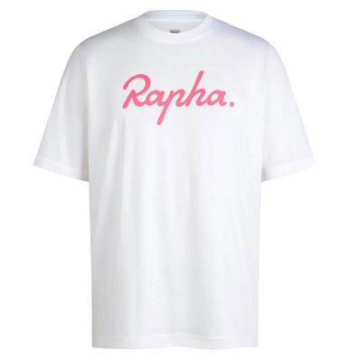 Rapha Cotton T-shirt - Large Logo - White/ Pink Rapha Cotton T-shirt - Large Logo - White/ Pink