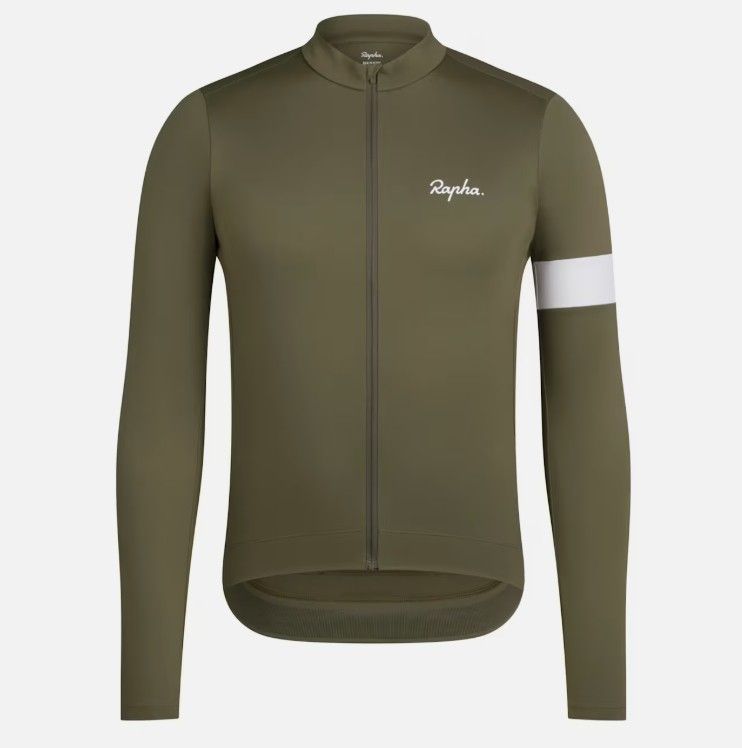 Rapha Core Thermal Long Sleeve Jersey - Khaki Green/ White