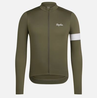 Rapha Core Thermal Long Sleeve Jersey - Khaki Green/ White