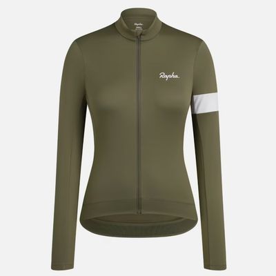 Rapha Women's Core Thermal Long Sleeve Jersey - Green/ White Rapha Women's Core Thermal Long Sleeve Jersey - Green/ White